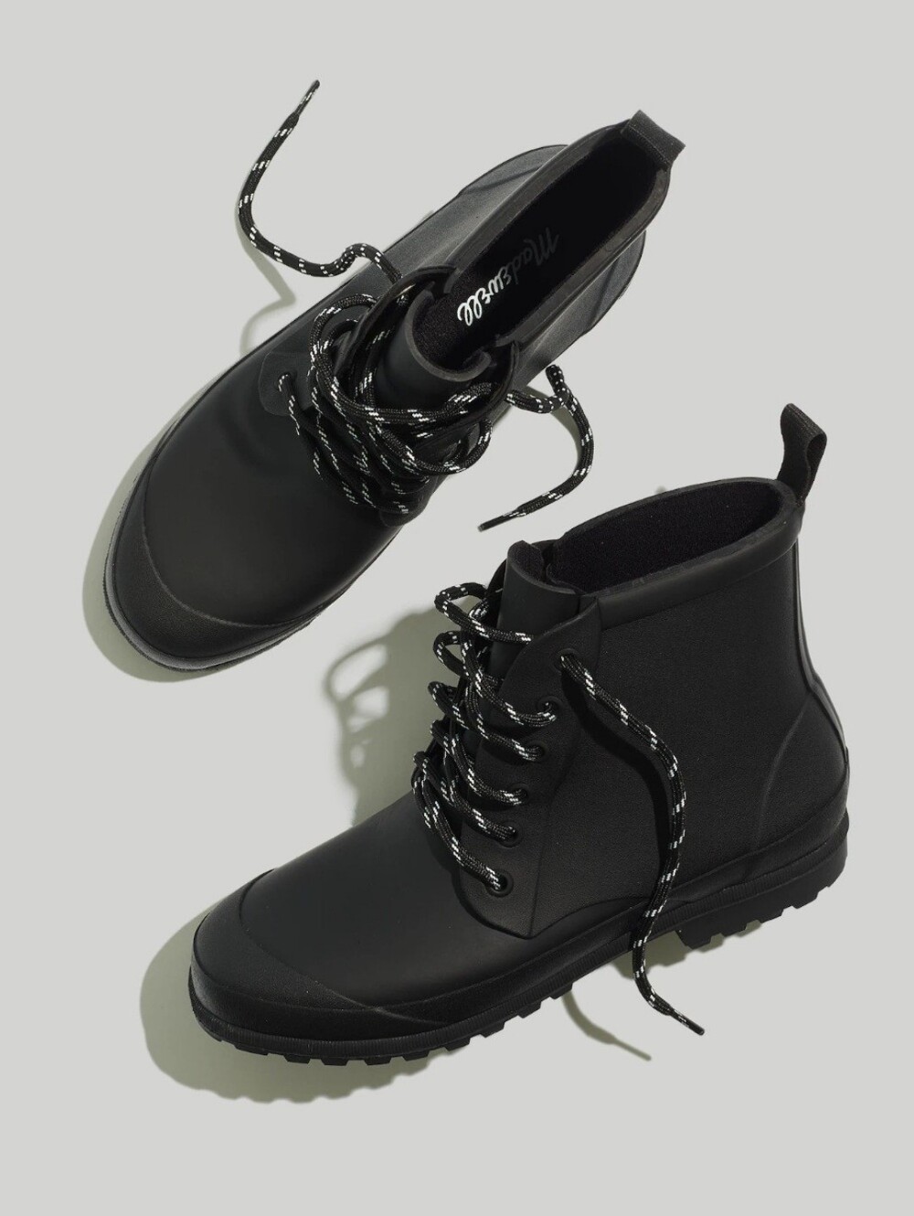 Madewell MA442 Black Rubber Rain Boots Lace Up Waterproof Women's Size 10